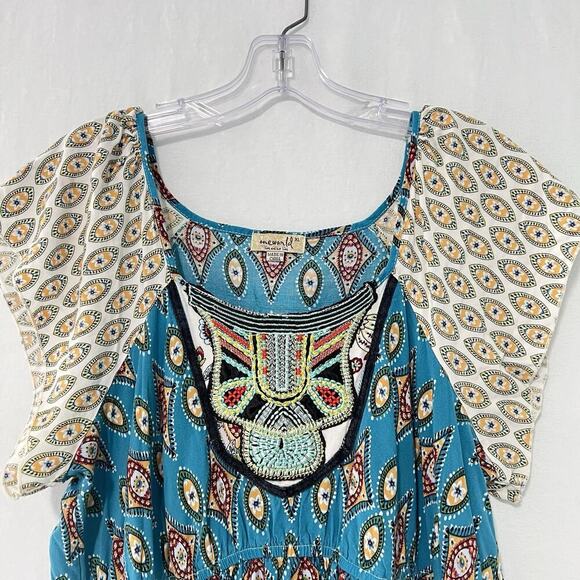 One World Live and Let Live Mini Dress Women's XL Boho Embroidered Patchwork - Picture 2 of 10